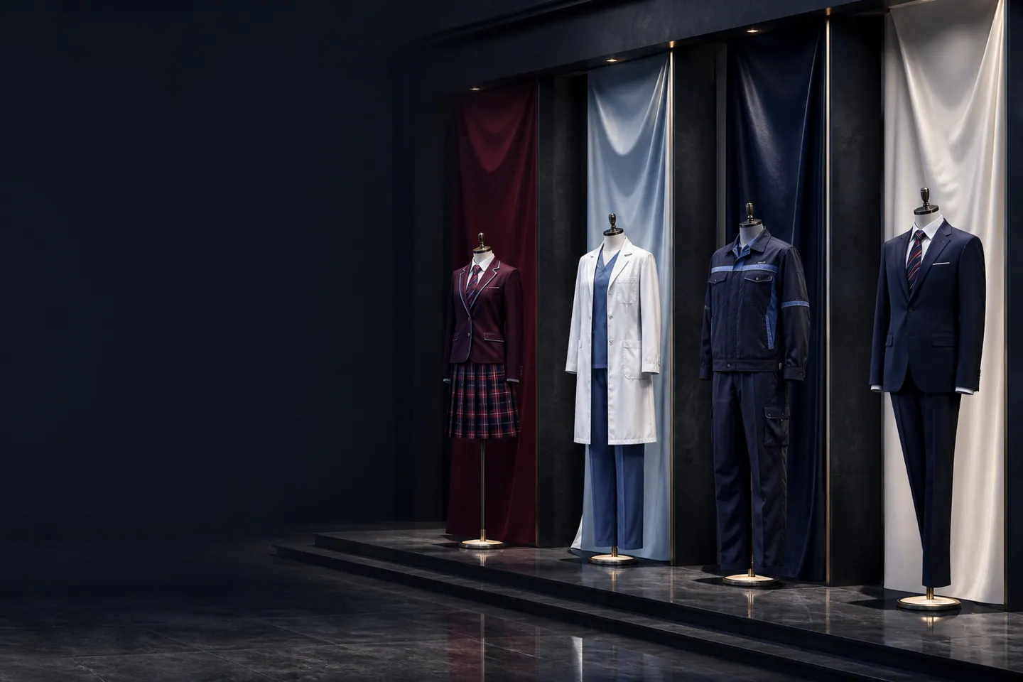 Four coordinated uniform worlds presented in a refined gallery